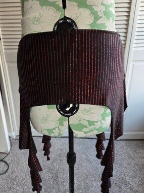 Woman's Black Skirt w/ Red Shimmering Pinstripes w/ Asymmetrical Hemline.